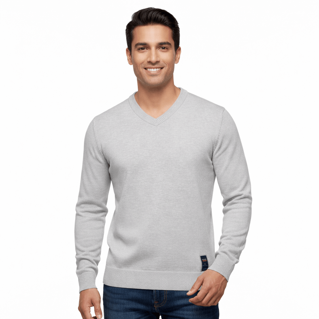Coleeast-London Light grey / XS SID, V-Neck Cotton Knit Sweater
