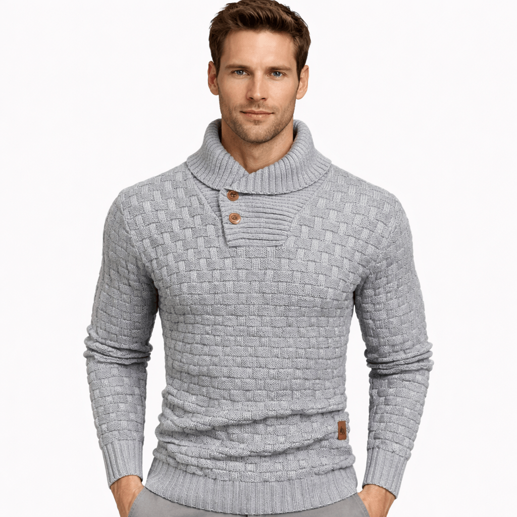 Coleeast-London Light grey / XS WES, Geometric Knit Button Cardigan Sweater