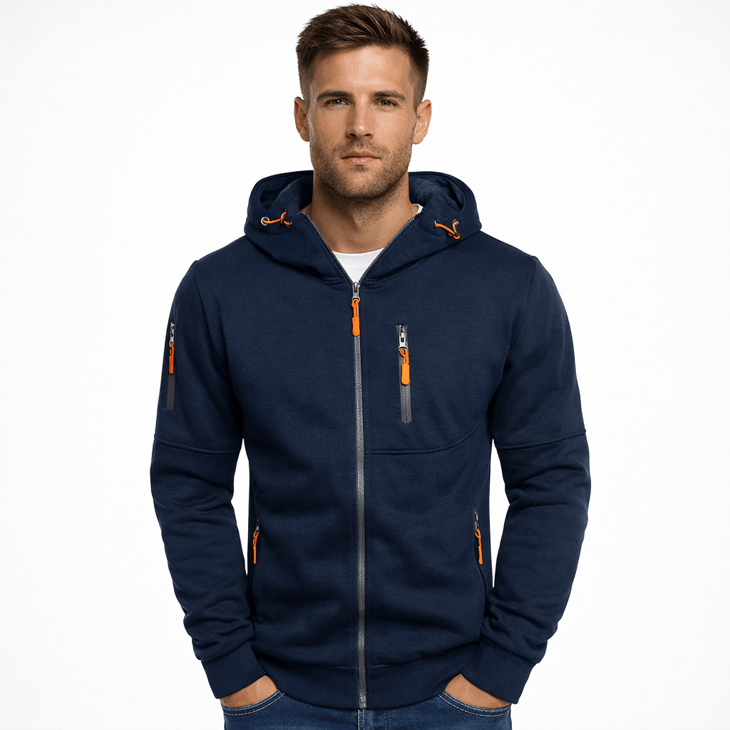 Coleeast-London Navy Blue / XS ACE, Zip-Up Hooded Sweatshirt