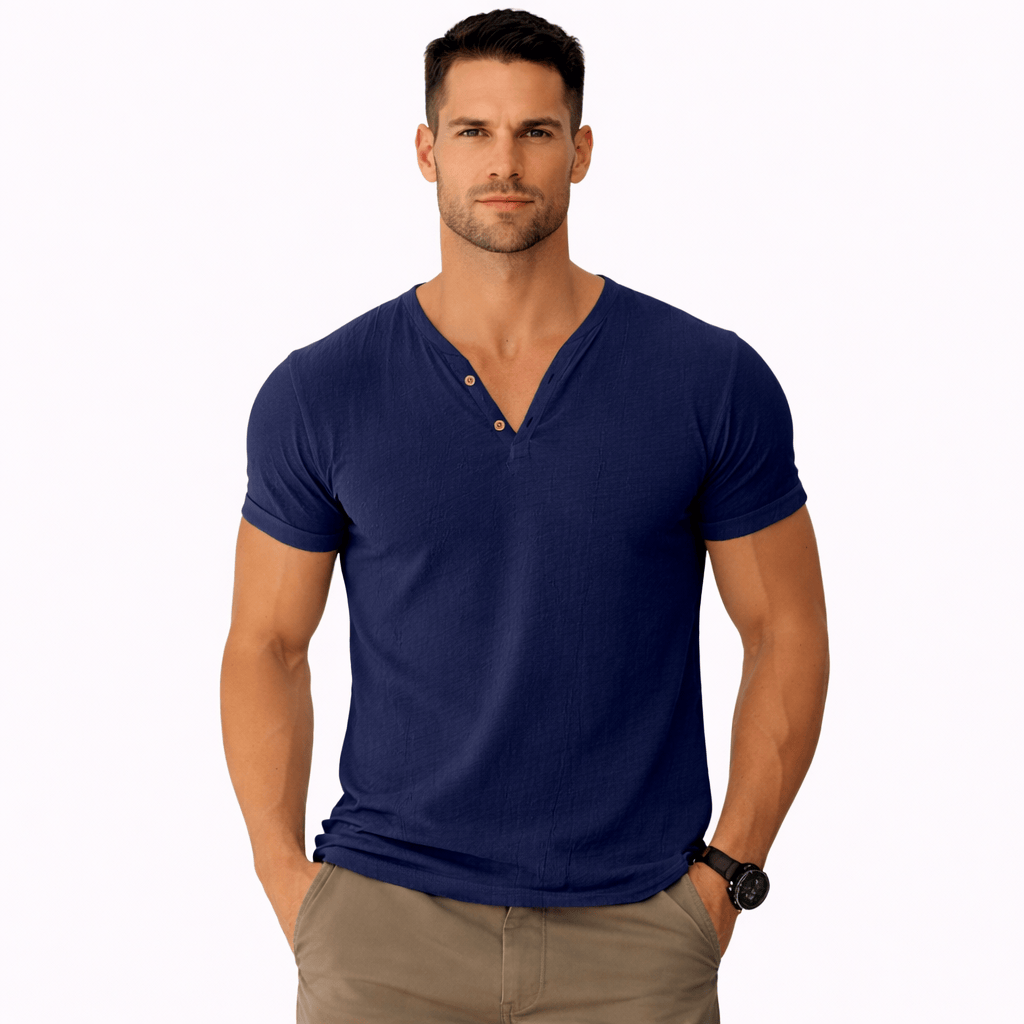 Coleeast-London Navy Blue / XS FARRELL, V-Neck Breathable Cotton T-Shirt