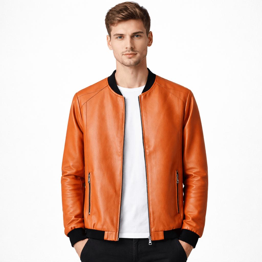 Coleeast-London Orange / XS LEVI, Casual Synthetic Leather Jacket
