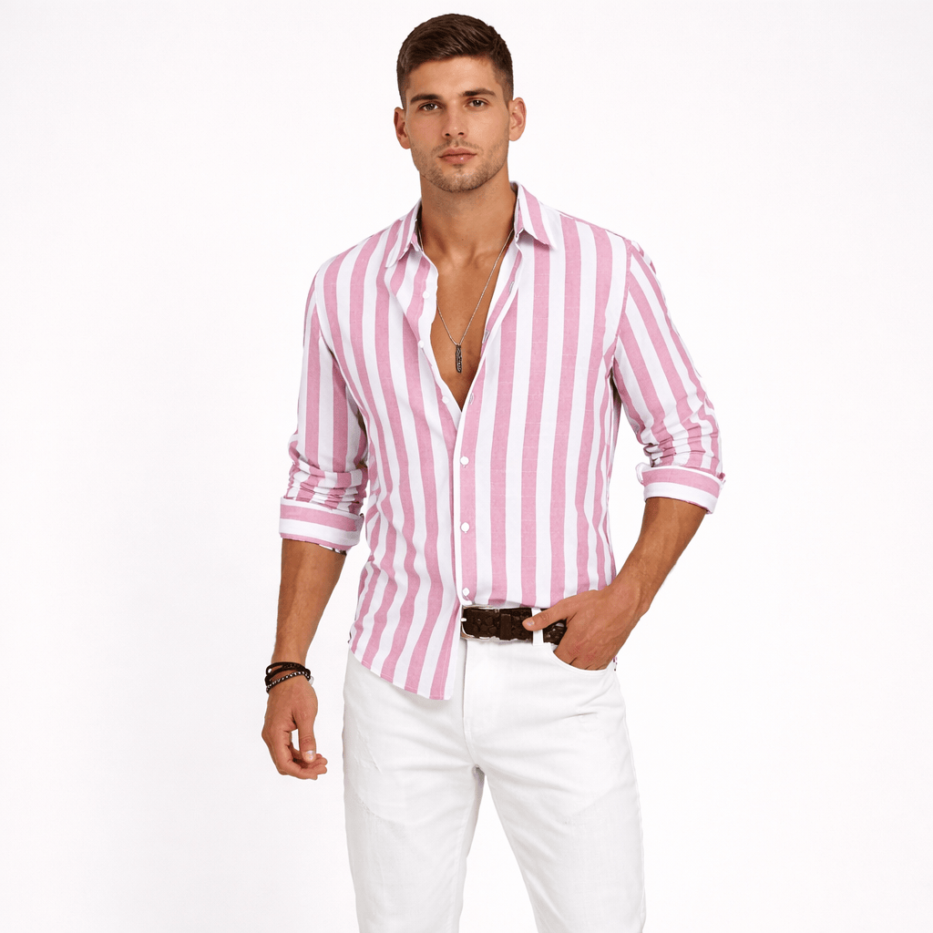 Coleeast-London Pink / XS GUY, Striped Cotton Button-Down Shirt