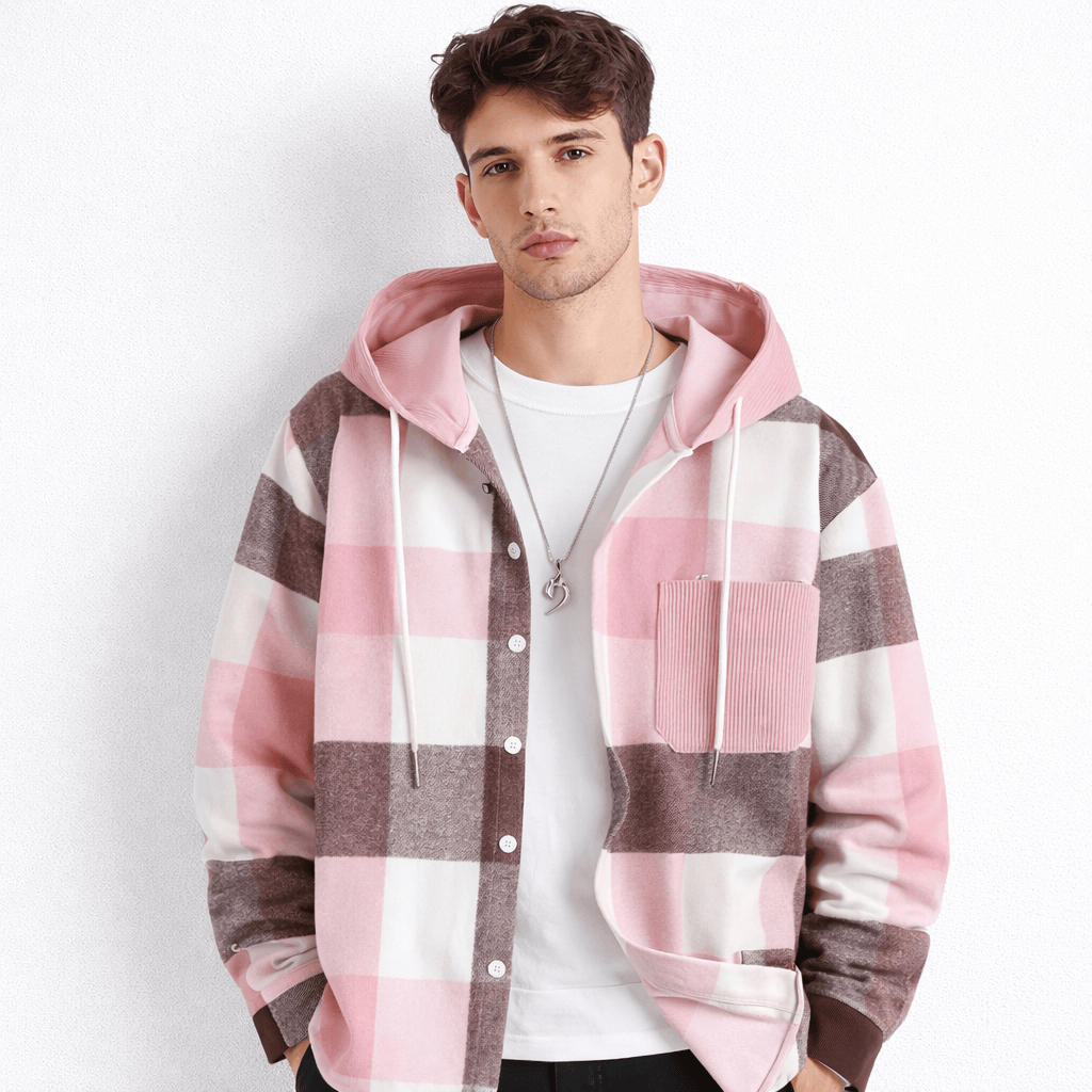 Coleeast-London Pink / XS IRVING, Plaid Casual Long Sleeve Shirt