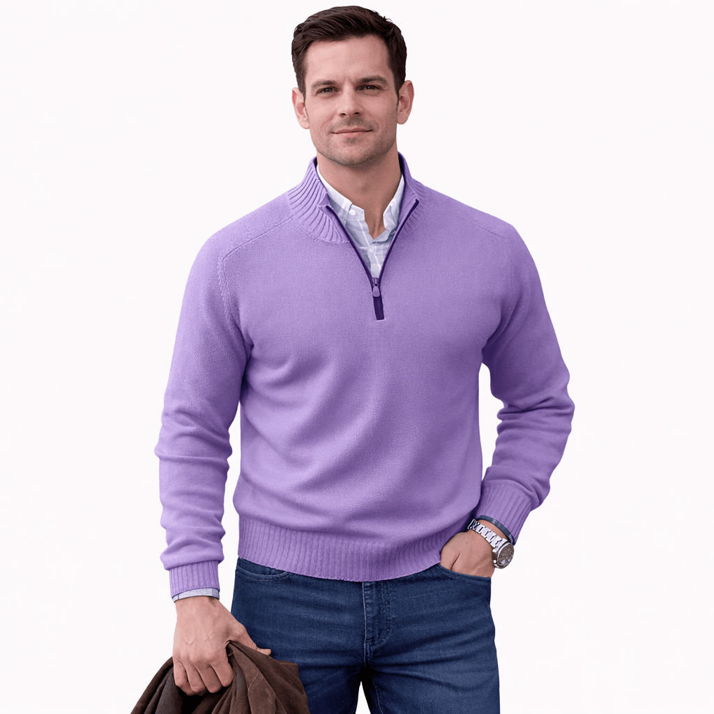 Coleeast-London Purple / XS ALAN, V-Neck Zip Polo Sweater