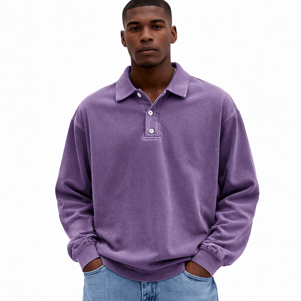 Coleeast-London Purple / XS RON, Regular Fit Turn-Down Collar Sweatshirt
