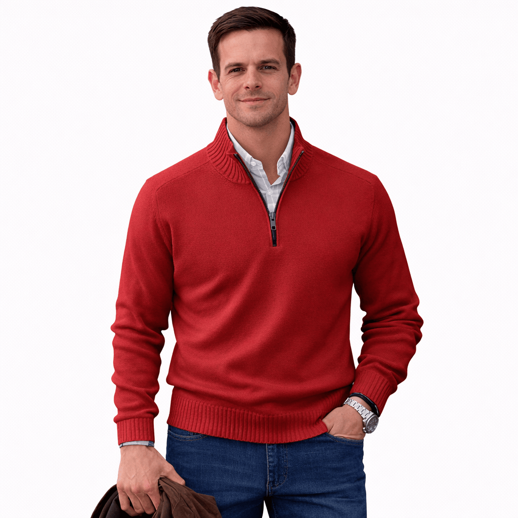 Coleeast-London Red / XS ALAN, V-Neck Zip Polo Sweater