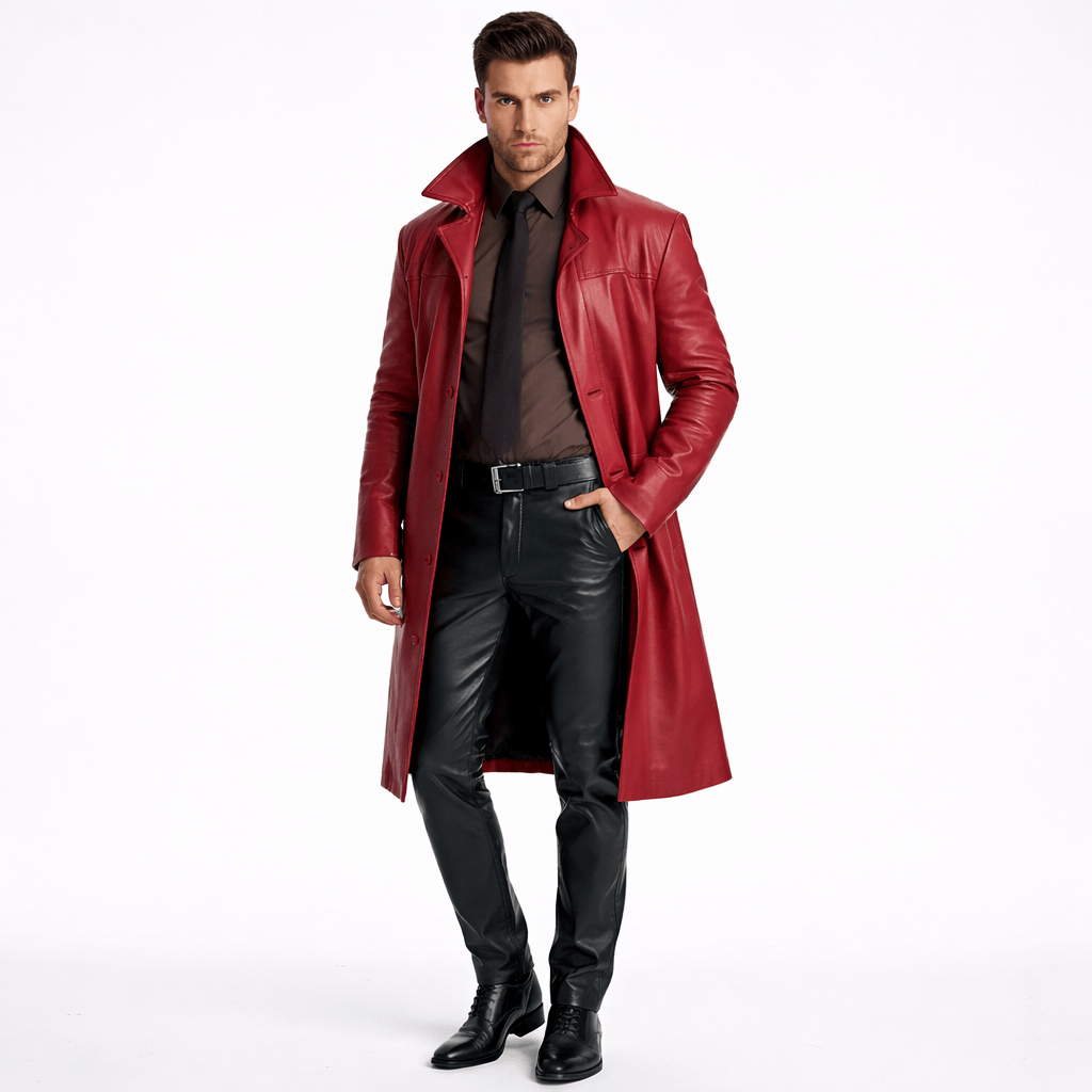 Coleeast-London Red / XS GARY, Slim Faux Leather Trench Coat