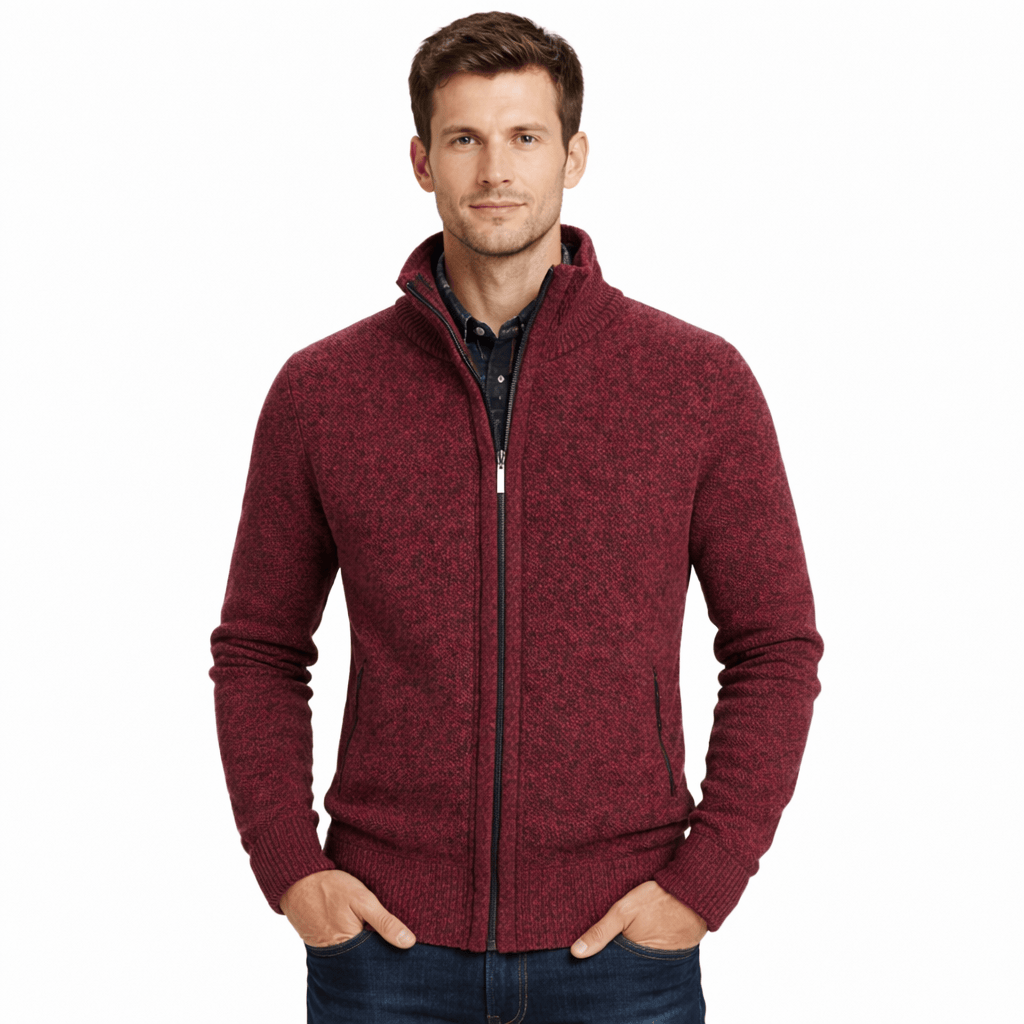 Coleeast-London Red / XS GRANT, Mandarin Collar Knit Cardigan