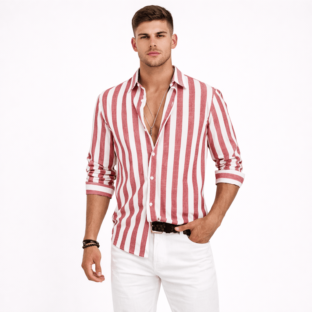 Coleeast-London Red / XS GUY, Striped Cotton Button-Down Shirt