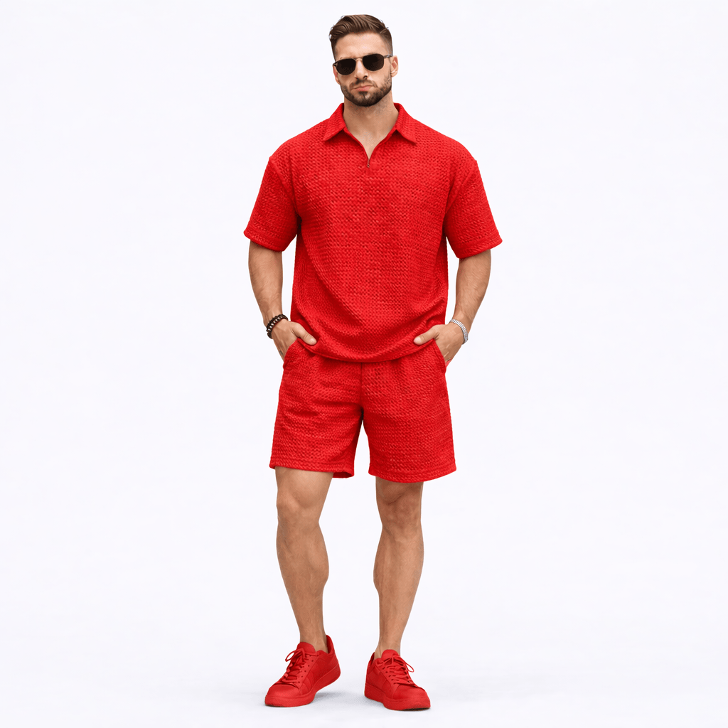 Coleeast-London Red / XS RICHARD,  Preppy Zip Top And Elastic Pants