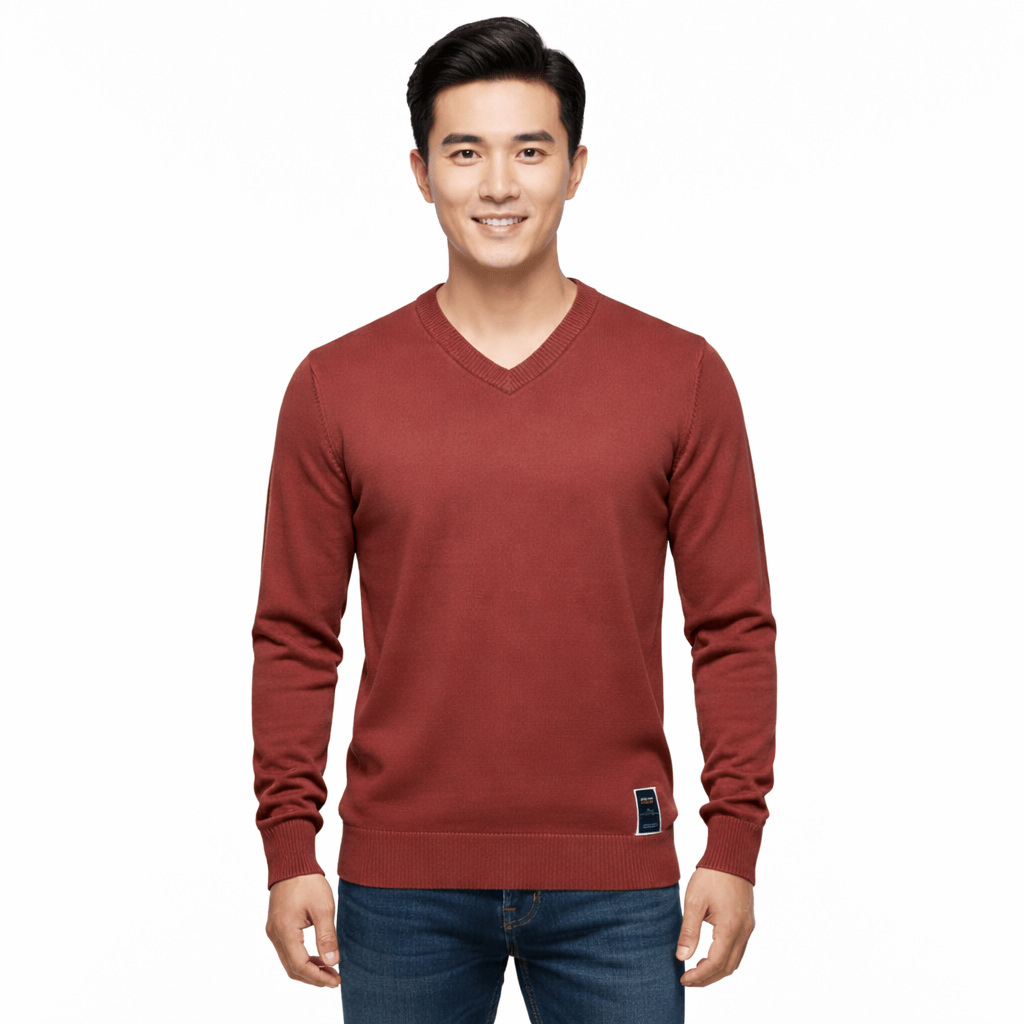 Coleeast-London Red / XS SID, V-Neck Cotton Knit Sweater
