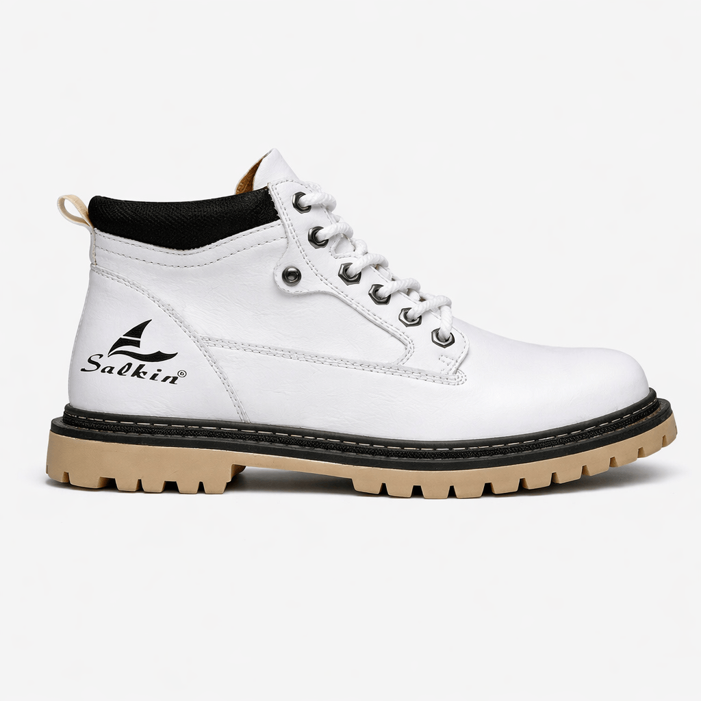 Coleeast London White / 38 MILO Lace-Up Round Toe Ankle Boots