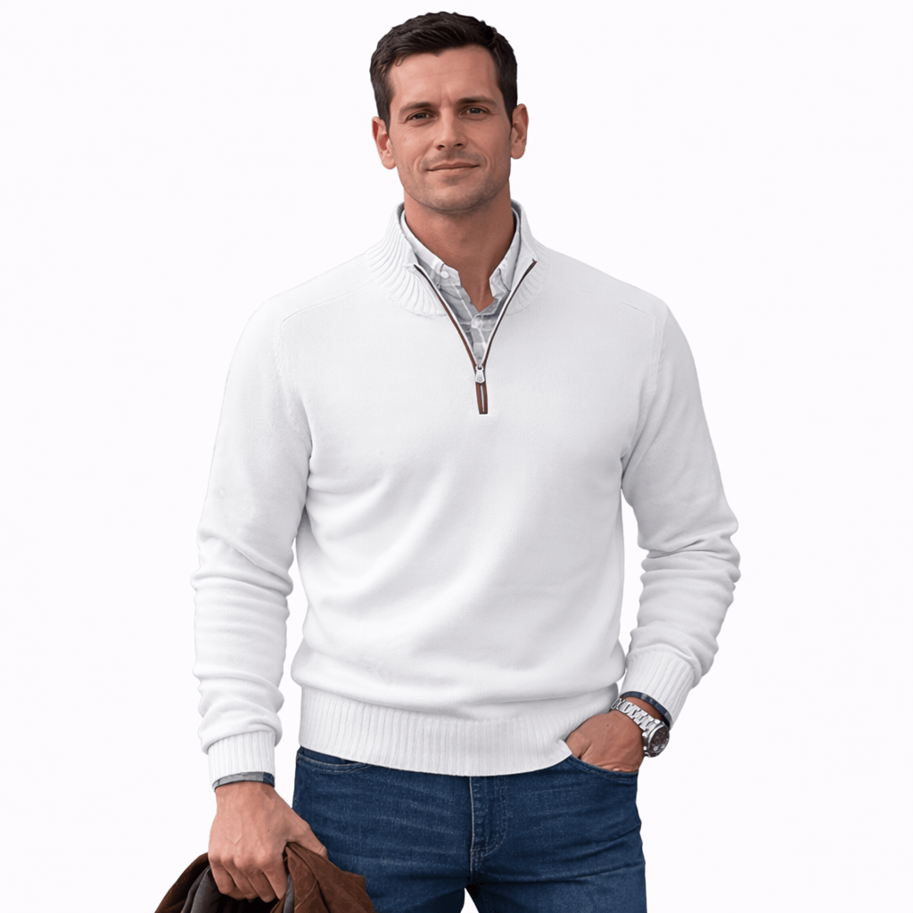 Coleeast-London White / XS ALAN, V-Neck Zip Polo Sweater