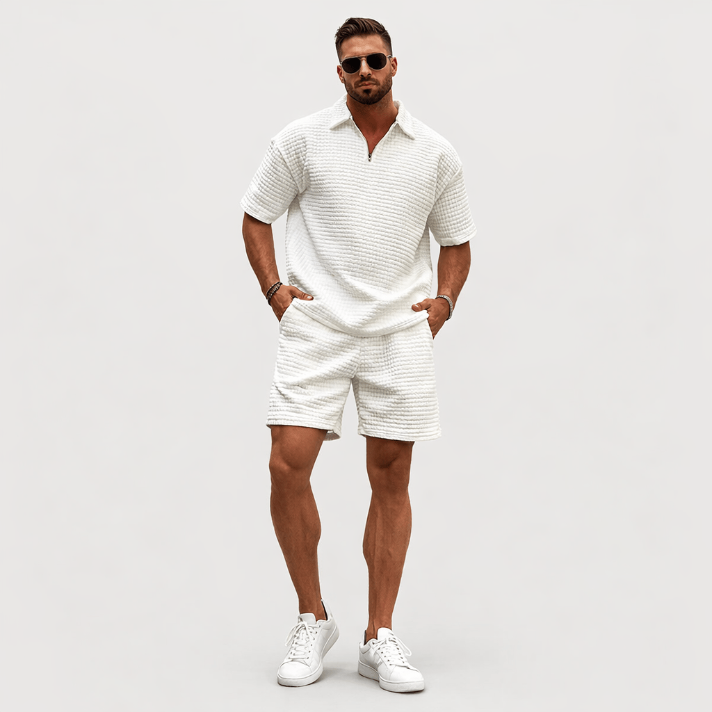 Coleeast-London White / XS RICHARD,  Preppy Zip Top And Elastic Pants