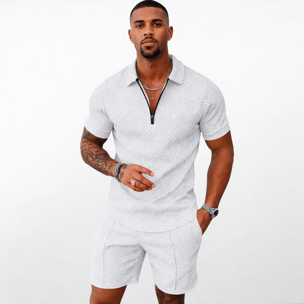 Coleeast-London White / XS ZANE, Printed Mandarin Collar Set